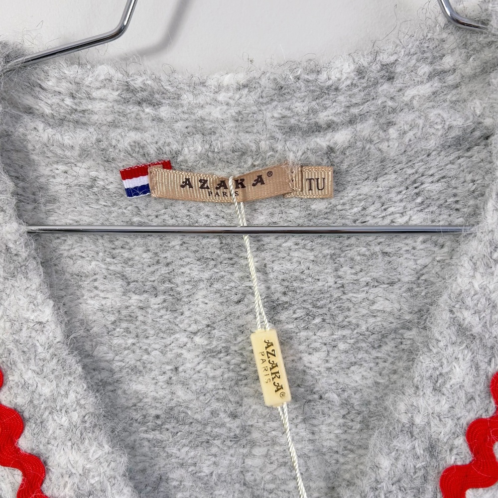 Azara France Soft button front cardigan grey with contrast red trim NWT - Picture 7 of 16